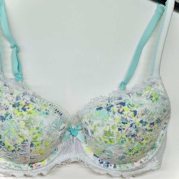 Victoria's Secret Body By Victoria Multiway Demi Bra Lace Floral Turquoise 32C - Picture 1 of 4